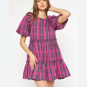 Entro Pink Plaid Mini Dress